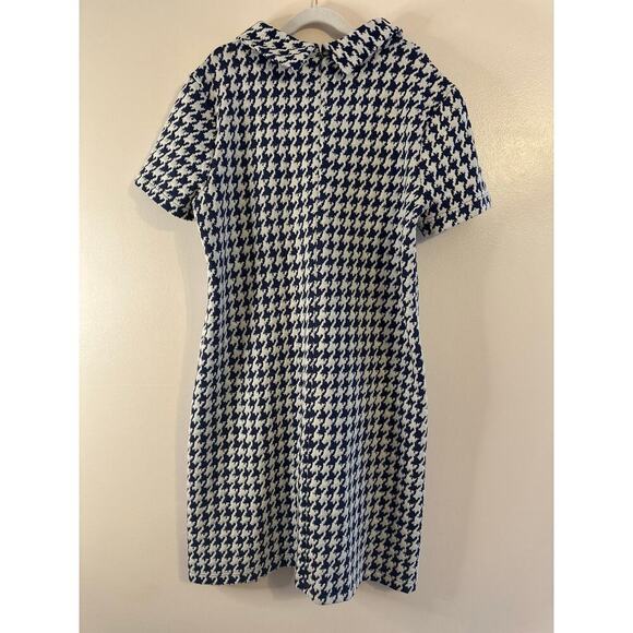Tyler Boë Kristen Pleated Navy Houndstooth Preppy Short Sleeve Knit Dress Size S - Picture 2 of 8